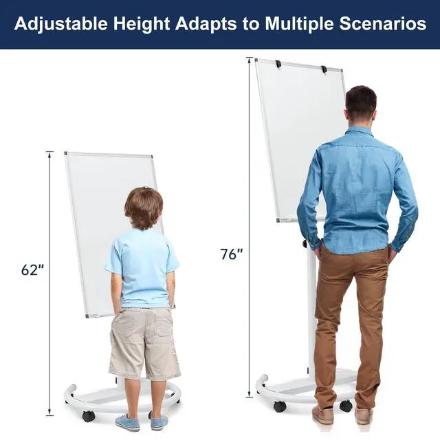 Alt view image 2 of 7 - Mobile Whiteboard Standing - 36 X 24 Inches Magnetic Dry Erase Easel, Height Adjustable Rolling White Board on Wheels with Flip Chart Hooks, White