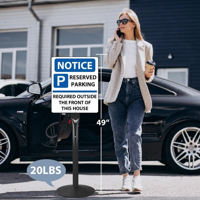 Alt view image 4 of 7 - Parking Sign Post Heavy Duty 49" Movable Sign Stand, Cast Iron Base (Black-40Lbs-2Pack)