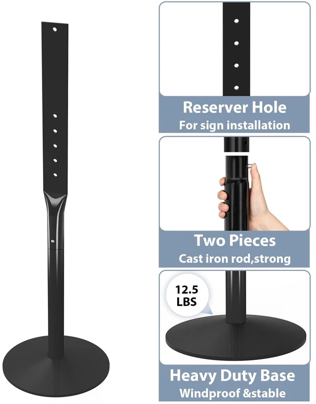 Alt view image 7 of 7 - Parking Sign Post Heavy Duty 49" Movable Sign Stand, Cast Iron Base (Black-40Lbs-2Pack)