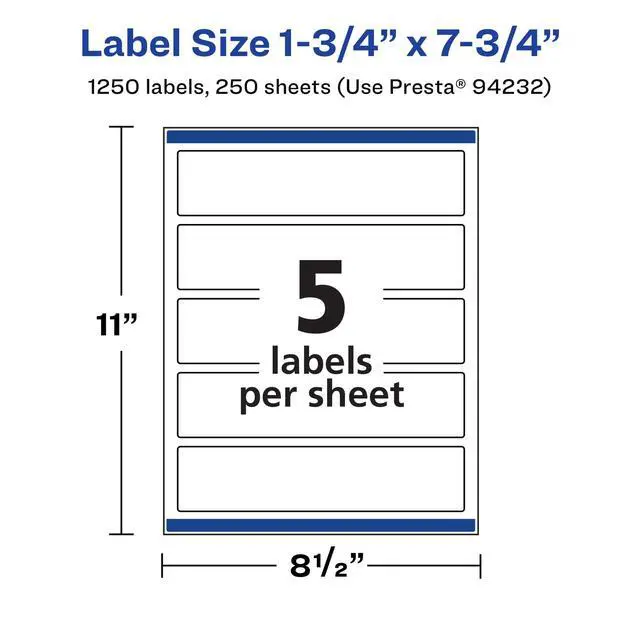 Alt view image 5 of 7 - ® Matte White Rectangle Labels, Sure Feed® Technology, 1.75" x 7.75", 1,250 Matte White Printable Labels