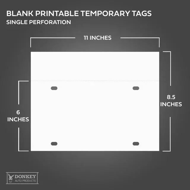 Alt view image 2 of 7 - Temporary License Plate Tags - Printable Tear Resistant Waterproof Tags for Car Dealers (100 per Pack) (1 Perf / 5 Mil)