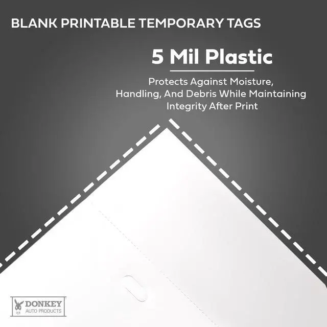Alt view image 3 of 7 - Temporary License Plate Tags - Printable Tear Resistant Waterproof Tags for Car Dealers (100 per Pack) (1 Perf / 5 Mil)