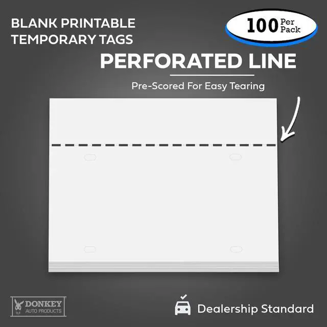 Alt view image 4 of 7 - Temporary License Plate Tags - Printable Tear Resistant Waterproof Tags for Car Dealers (100 per Pack) (1 Perf / 5 Mil)