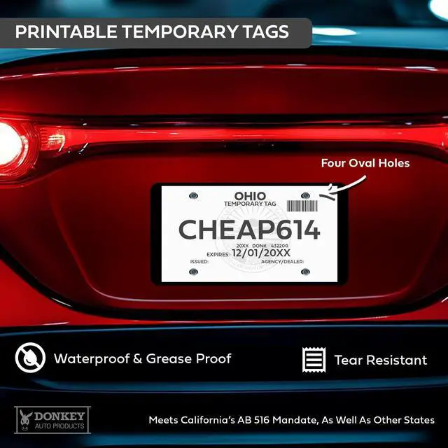 Alt view image 6 of 7 - Temporary License Plate Tags - Printable Tear Resistant Waterproof Tags for Car Dealers (100 per Pack) (1 Perf / 5 Mil)