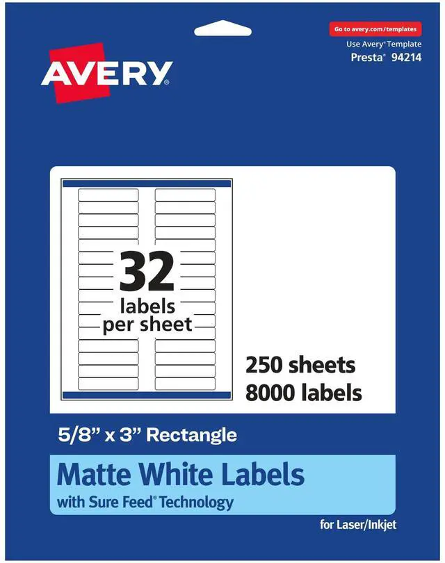 Main image of ® Matte White Rectangle Labels, Sure Feed® Technology, 5/8" x 3", 8,000 Matte White Printable Labels