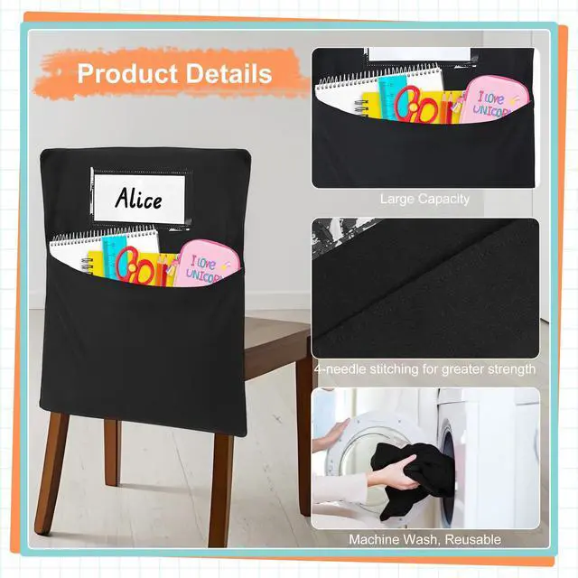 Alt view image 4 of 7 - Classrooms Chair Pockets, 24 PCS Sturdy 18"x20" Chair Bags for Classroom Chairback Pockets with Name Tags Storage for Supplies Classroom Organization Fits Most Student Chairs K-2 Teacher Essentials