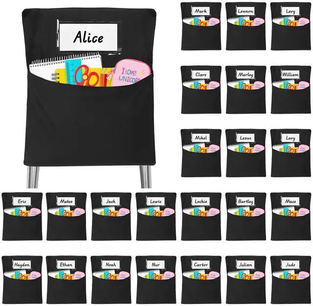 Main image of Classrooms Chair Pockets, 24 PCS Sturdy 18"x20" Chair Bags for Classroom Chairback Pockets with Name Tags Storage for Supplies Classroom Organization Fits Most Student Chairs K-2 Teacher Essentials
