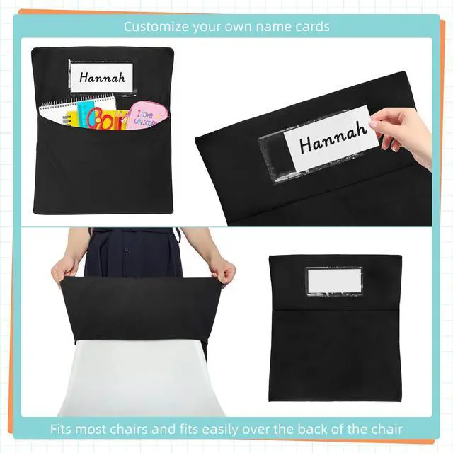 Alt view image 3 of 7 - Classrooms Chair Pockets, 24 PCS Sturdy 18"x20" Chair Bags for Classroom Chairback Pockets with Name Tags Storage for Supplies Classroom Organization Fits Most Student Chairs K-2 Teacher Essentials