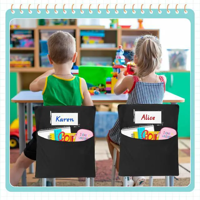 Alt view image 6 of 7 - Classrooms Chair Pockets, 24 PCS Sturdy 18"x20" Chair Bags for Classroom Chairback Pockets with Name Tags Storage for Supplies Classroom Organization Fits Most Student Chairs K-2 Teacher Essentials