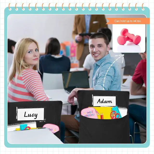 Alt view image 7 of 7 - Classrooms Chair Pockets, 24 PCS Sturdy 18"x20" Chair Bags for Classroom Chairback Pockets with Name Tags Storage for Supplies Classroom Organization Fits Most Student Chairs K-2 Teacher Essentials