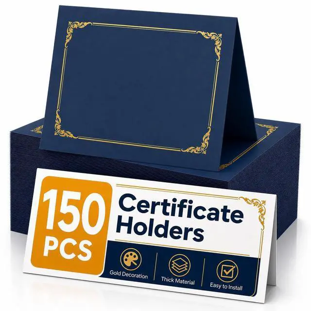 Main image of 150 Packs Certificate Covers, 250gsm Navy Blue Diploma Holders with Gold Foil Border, Suitable for Inner Pages with a Size of 8.5x11 Award Certificates, Document Papers, Paper Card Stock