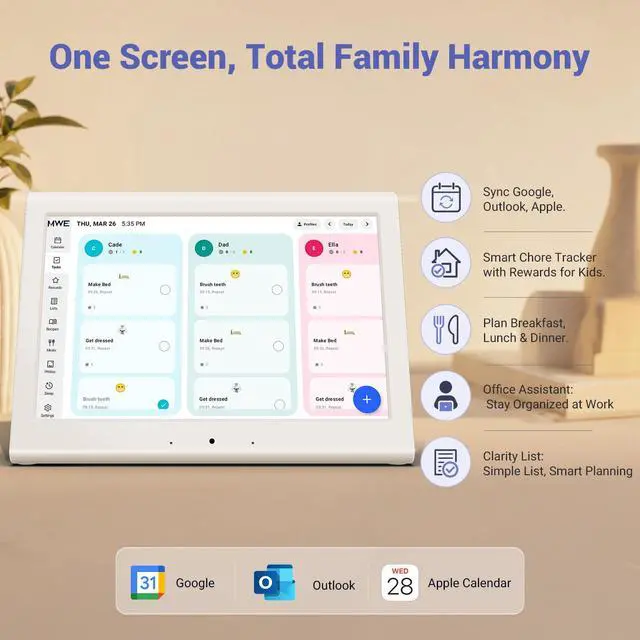 Alt view image 2 of 7 - 2026 New Upgraded Smart Digital Calendar, Family Planner No Subscription | Wall Planner WiFi Sync Color-Coded Family Schedule, Chore Chart & Meal Plan, HD Interactive Touchscreen Smart Calendar