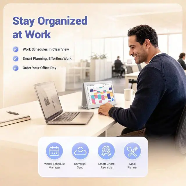 Alt view image 5 of 7 - 2026 New Upgraded Smart Digital Calendar, Family Planner No Subscription | Wall Planner WiFi Sync Color-Coded Family Schedule, Chore Chart & Meal Plan, HD Interactive Touchscreen Smart Calendar