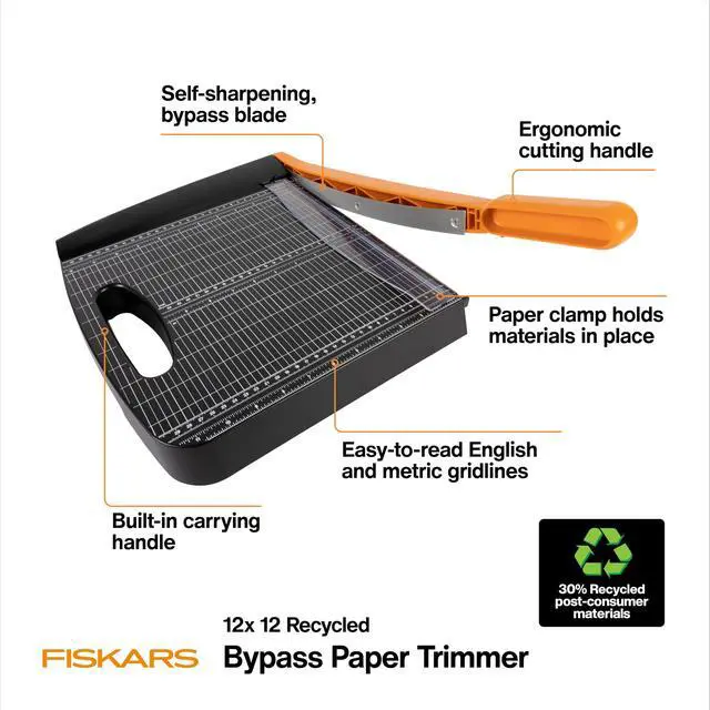 Alt view image 2 of 6 - 12" Recycled Bypass Guillotine Paper Cutter, Self-Sharpening | Paper Trimmer for Crafting and Scrapbooking, Arts and Crafts Supplies, Photo Cutter with 30% Recycled Materials