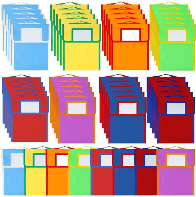 Main image of 32 Pcs Nylon Book Pouch Bags with Stitched Handle and Clear Name Tag Pockets, Book Bags for Kids, Classroom, School, Homework, Protector Store Reading Supplies, 11.8 x 9.8 Inch