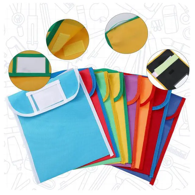 Alt view image 3 of 6 - 32 Pcs Nylon Book Pouch Bags with Stitched Handle and Clear Name Tag Pockets, Book Bags for Kids, Classroom, School, Homework, Protector Store Reading Supplies, 11.8 x 9.8 Inch