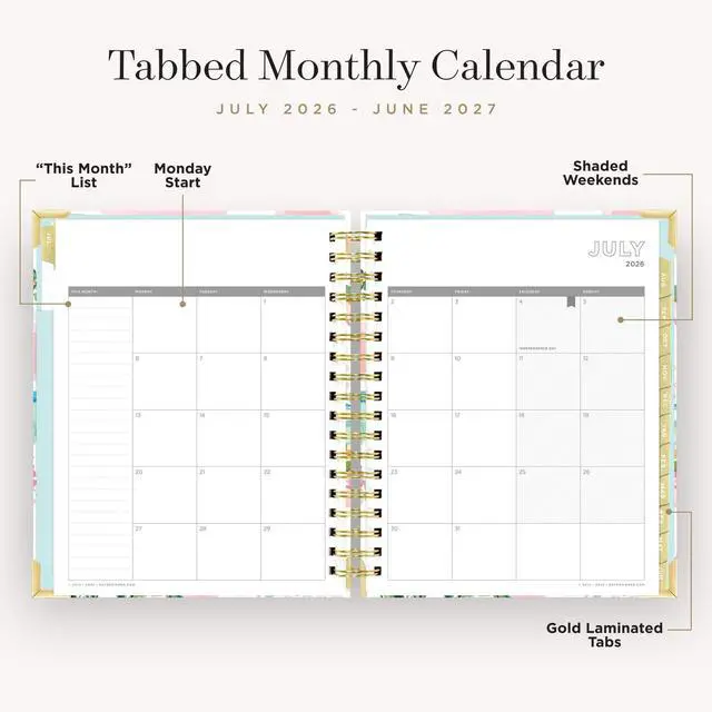Alt view image 4 of 7 - 2026-2027 Daily Academic Planner, 7.4"x9.5", Capri | July 2026 - June 2027, Glossy Laminated Cover, Wirebound, Laminated Tabs, Storage Pocket, Stickers & Snap-In Ruler