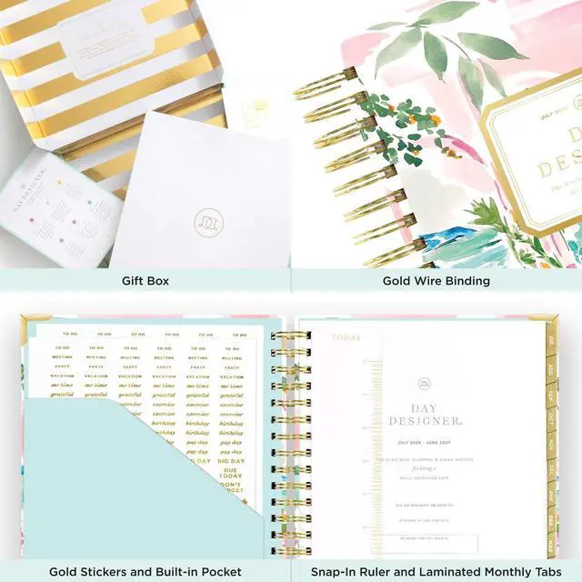 Alt view image 7 of 7 - 2026-2027 Daily Academic Planner, 7.4"x9.5", Capri | July 2026 - June 2027, Glossy Laminated Cover, Wirebound, Laminated Tabs, Storage Pocket, Stickers & Snap-In Ruler