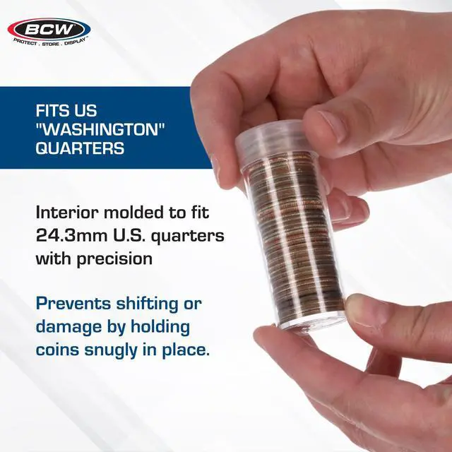 Alt view image 4 of 7 - Quarter Coin Storage Tubes - 100 Pack | Archival Quality Plastic Coin Holders, Screw-On Caps | Long-Term Coin Storage