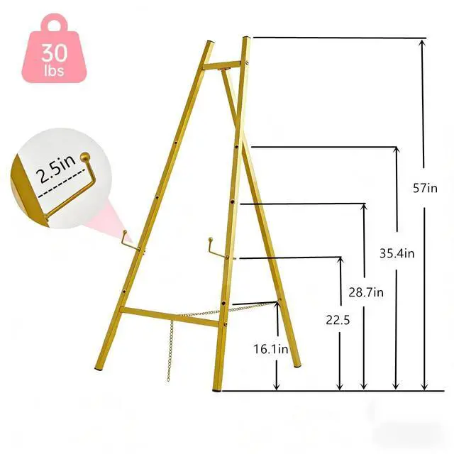 Alt view image 2 of 7 - 57" Gold Easel Stand for Sign, Heavy Duty Metal Floor Display Easel | 4-Tier Adjustable Floor Display Easel for Wedding Signs, Welcome Signs, Posters, Mirrors, Pictures, Art, Parties & Paintings