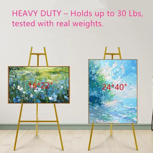 Alt view image 3 of 7 - 57" Gold Easel Stand for Sign, Heavy Duty Metal Floor Display Easel | 4-Tier Adjustable Floor Display Easel for Wedding Signs, Welcome Signs, Posters, Mirrors, Pictures, Art, Parties & Paintings