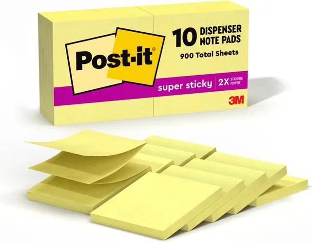 Main image of Super Sticky Pop-up Notes, 3x3 in, 10 Pads, 2X The Sticking Power, Canary Yellow, Recyclable (R330-10SSCY) (Pack of 12)