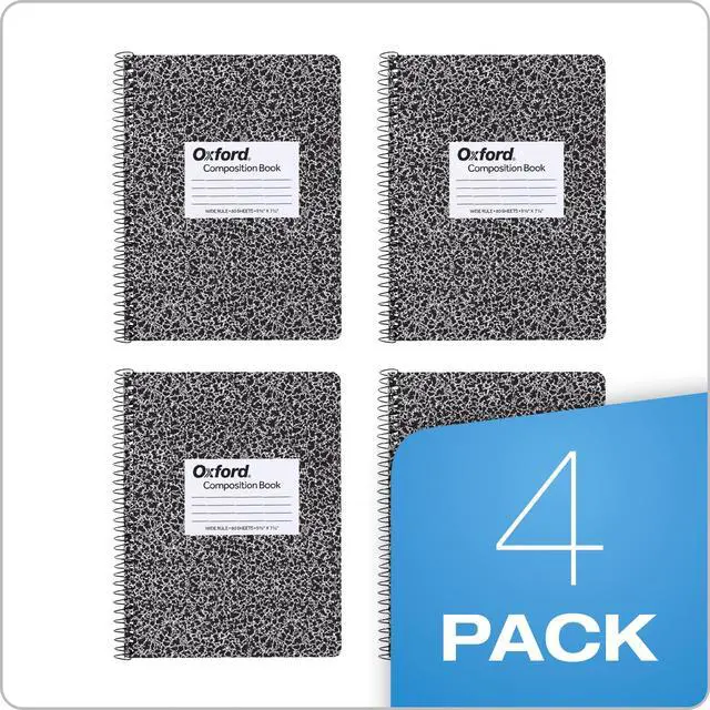 Alt view image 7 of 7 - Spiral Composition Notebooks, Wide Ruled Paper, 9-3/4 x 7-1/2 Inches, 80 Sheets, Black Marble Cover (64950), 4 Count (Pack of 6)