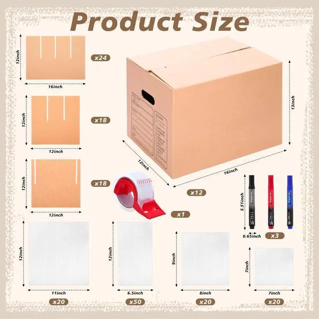 Alt view image 2 of 7 - 12 Set Kitchen Moving Boxes with Handle Hole Kit, 16 x 12 x 13 Inch, Included Glassware Moving Divider Kits Foam Pouches Cup and Plate Box Tape Rolls for Kitchen Packing Transportation