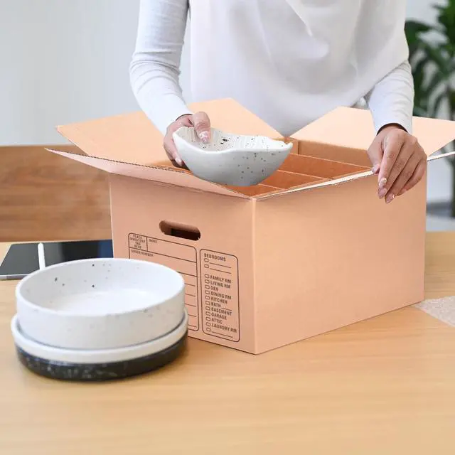 Alt view image 5 of 7 - 12 Set Kitchen Moving Boxes with Handle Hole Kit, 16 x 12 x 13 Inch, Included Glassware Moving Divider Kits Foam Pouches Cup and Plate Box Tape Rolls for Kitchen Packing Transportation