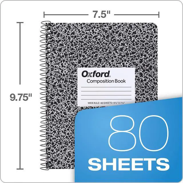 Alt view image 3 of 7 - Spiral Composition Notebooks, Wide Ruled Paper, 9-3/4 x 7-1/2 Inches, 80 Sheets, Black Marble Cover (64950), 4 Count (Pack of 6)