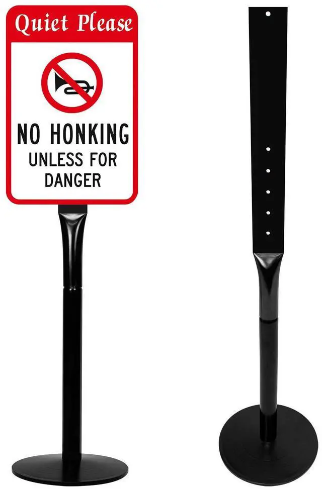Main image of Parking Sign Post 48" Heavy Duty Cast Iron Parking Signs Stand, Movable Sign Stand for Hanging Signs, Black (2 Packs, 15pounds)