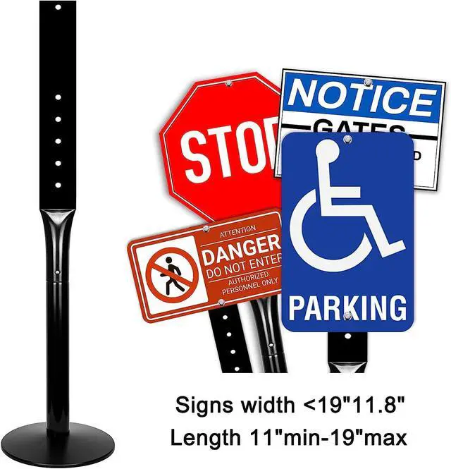 Alt view image 2 of 7 - Parking Sign Post 48" Heavy Duty Cast Iron Parking Signs Stand, Movable Sign Stand for Hanging Signs, Black (2 Packs, 15pounds)