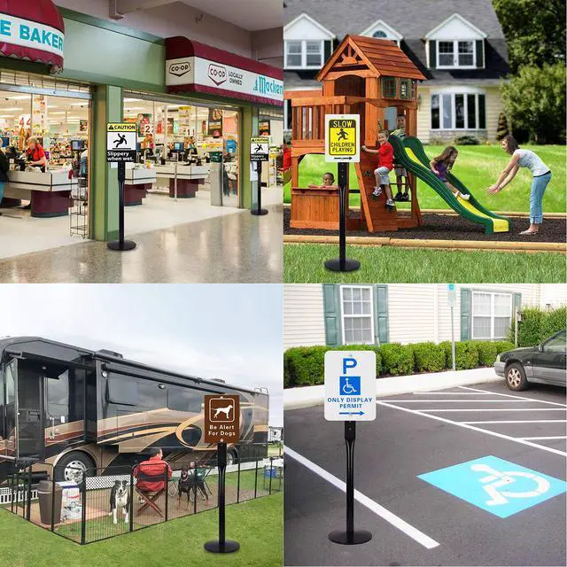 Alt view image 7 of 7 - Parking Sign Post 48" Heavy Duty Cast Iron Parking Signs Stand, Movable Sign Stand for Hanging Signs, Black (2 Packs, 15pounds)