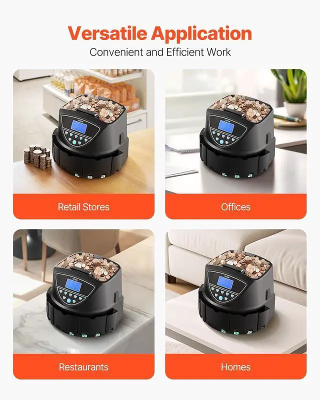Alt view image 6 of 7 - Upgraded Coin Counter, Coin Sorter and Wrapper Machine with Handle, Intuitive Large Display, Change Counter for USD Coins 1 5 10 25 $1, Sorts up to 300 Coins/Min, with 5 Coin Tubes & 5 Trays