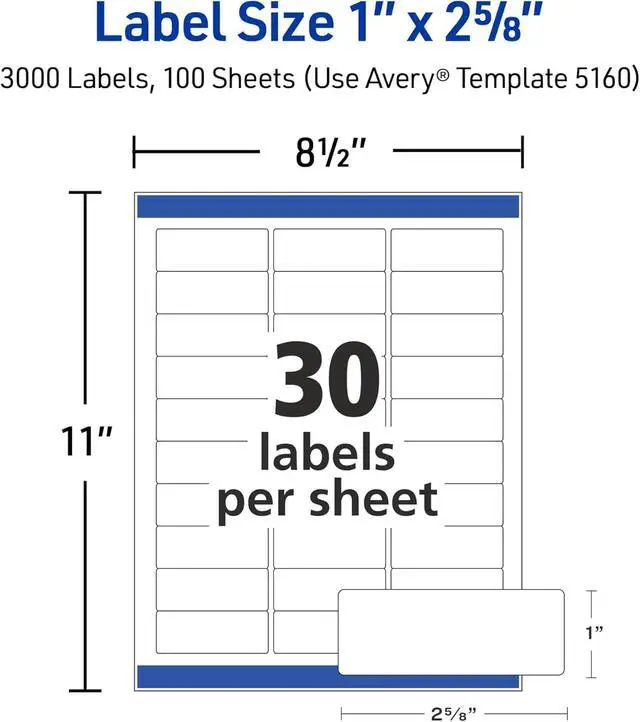 Alt view image 2 of 7 - Easy Peel Address Labels, 1" X 2-5/8" - 22,500 Blank White Mailing Labels for Shipping, Printing and More (5160)