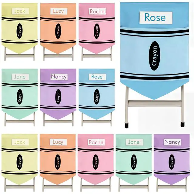 Main image of 24 Pcs Chair Pockets for Classroom 16 x 20'' Colorful Crayon Classroom Decor Rainbow Chairback Storage Pocket Large Seat Back Organizer with Name Slot for Back to School Office Home (Pastel)