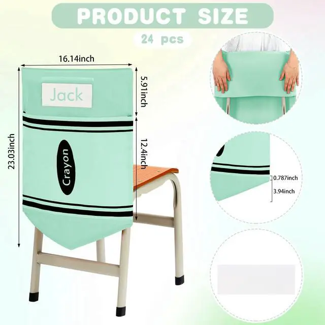 Alt view image 2 of 6 - 24 Pcs Chair Pockets for Classroom 16 x 20'' Colorful Crayon Classroom Decor Rainbow Chairback Storage Pocket Large Seat Back Organizer with Name Slot for Back to School Office Home (Pastel)