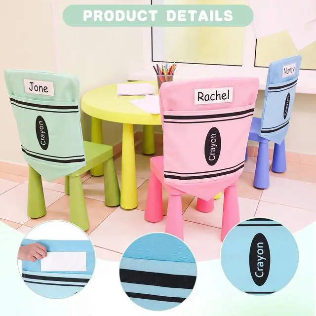 Alt view image 3 of 6 - 24 Pcs Chair Pockets for Classroom 16 x 20'' Colorful Crayon Classroom Decor Rainbow Chairback Storage Pocket Large Seat Back Organizer with Name Slot for Back to School Office Home (Pastel)