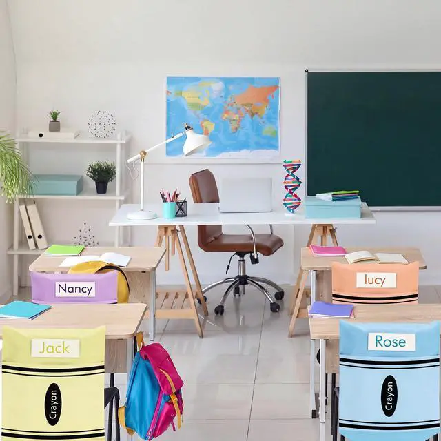 Alt view image 6 of 6 - 24 Pcs Chair Pockets for Classroom 16 x 20'' Colorful Crayon Classroom Decor Rainbow Chairback Storage Pocket Large Seat Back Organizer with Name Slot for Back to School Office Home (Pastel)