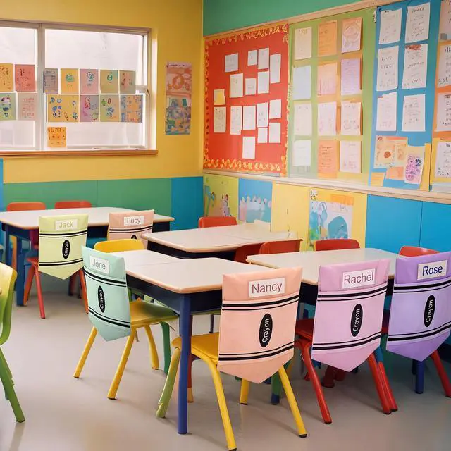 Alt view image 5 of 6 - 24 Pcs Chair Pockets for Classroom 16 x 20'' Colorful Crayon Classroom Decor Rainbow Chairback Storage Pocket Large Seat Back Organizer with Name Slot for Back to School Office Home (Pastel)