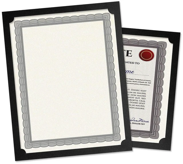 Main image of Fine Stationary Certificate Holders | Plain Black, 50 Count, 9-1/2" x 12", Linen Cover, 80 lb. Stock, Single-Sided, Die-Cut Corners, For Office, School, and more