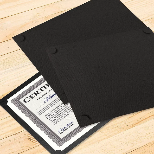 Alt view image 7 of 7 - Fine Stationary Certificate Holders | Plain Black, 50 Count, 9-1/2" x 12", Linen Cover, 80 lb. Stock, Single-Sided, Die-Cut Corners, For Office, School, and more