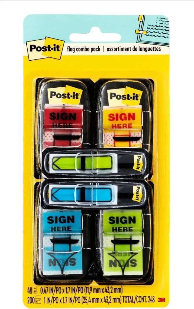 Main image of Message Sign Here Flags Value Pack, 50/Dispenser, 4 Dispensers/Pack, 1 in Wide, Assorted Colors, Includes 48 Free Arrow Flags (680-SH4VA) (Pack of 12)