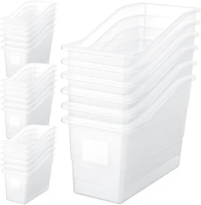 Main image of 24 Pcs Book Bins with Labels Linking Storage Bins Folder Magazine File Holder Interlocking Plastic Book Organizer Container for Office Classroom Home (Clear)