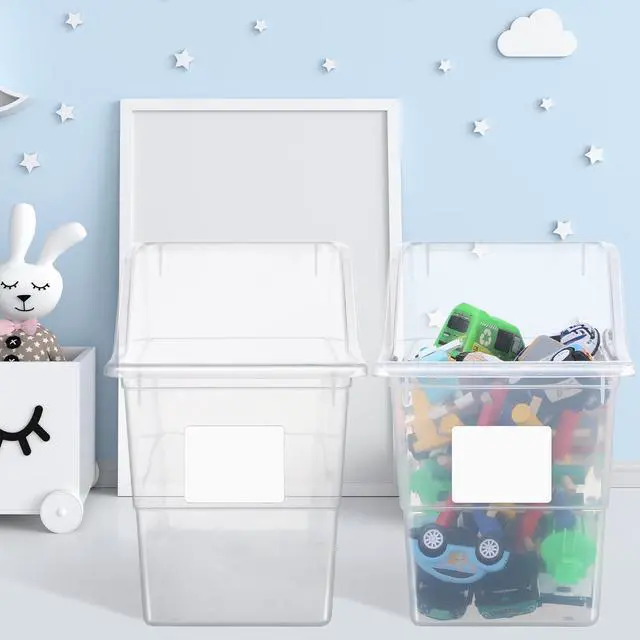 Alt view image 4 of 6 - 24 Pcs Book Bins with Labels Linking Storage Bins Folder Magazine File Holder Interlocking Plastic Book Organizer Container for Office Classroom Home (Clear)