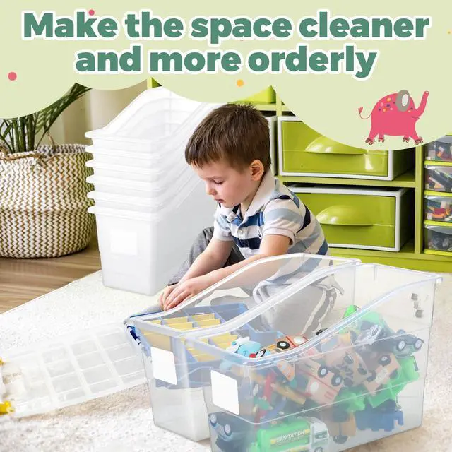 Alt view image 5 of 6 - 24 Pcs Book Bins with Labels Linking Storage Bins Folder Magazine File Holder Interlocking Plastic Book Organizer Container for Office Classroom Home (Clear)