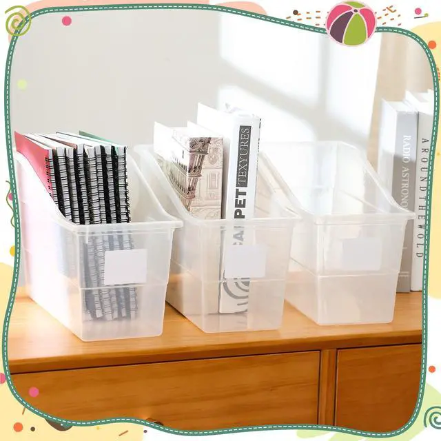 Alt view image 6 of 6 - 24 Pcs Book Bins with Labels Linking Storage Bins Folder Magazine File Holder Interlocking Plastic Book Organizer Container for Office Classroom Home (Clear)