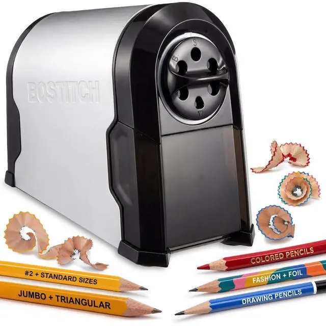 Main image of Office SuperPro Glow Electric Pencil Sharpener, Sharpens Standard & Colored Pencils, Heavy Duty Commercial Classroom, Replaceable Cutter Cartridge System, 6-Hole, Silver/Black