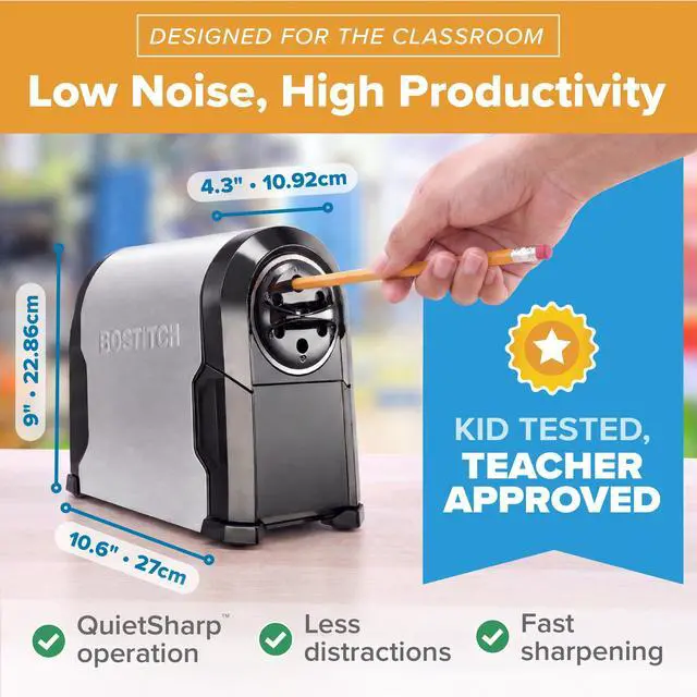 Alt view image 5 of 7 - Office SuperPro Glow Electric Pencil Sharpener, Sharpens Standard & Colored Pencils, Heavy Duty Commercial Classroom, Replaceable Cutter Cartridge System, 6-Hole, Silver/Black
