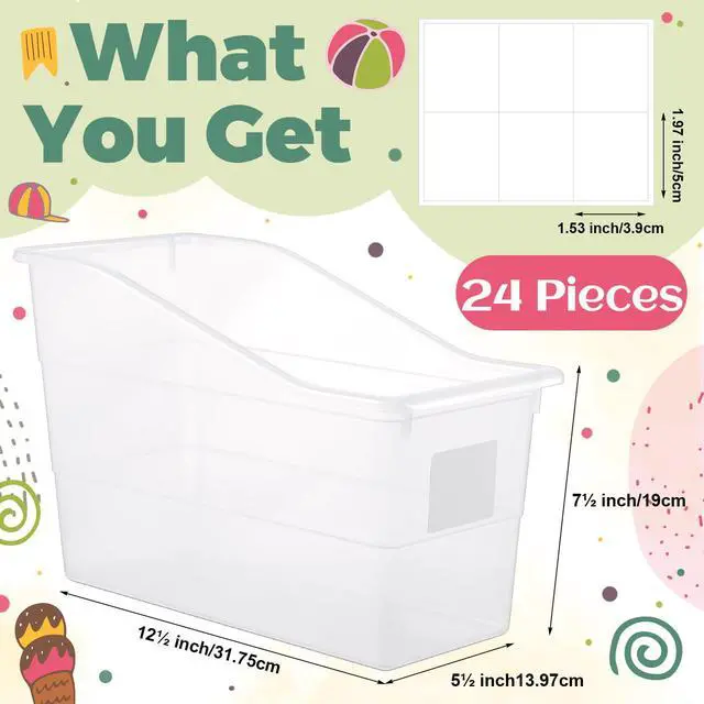 Alt view image 2 of 6 - 24 Pcs Book Bins with Labels Linking Storage Bins Folder Magazine File Holder Interlocking Plastic Book Organizer Container for Office Classroom Home (Clear)